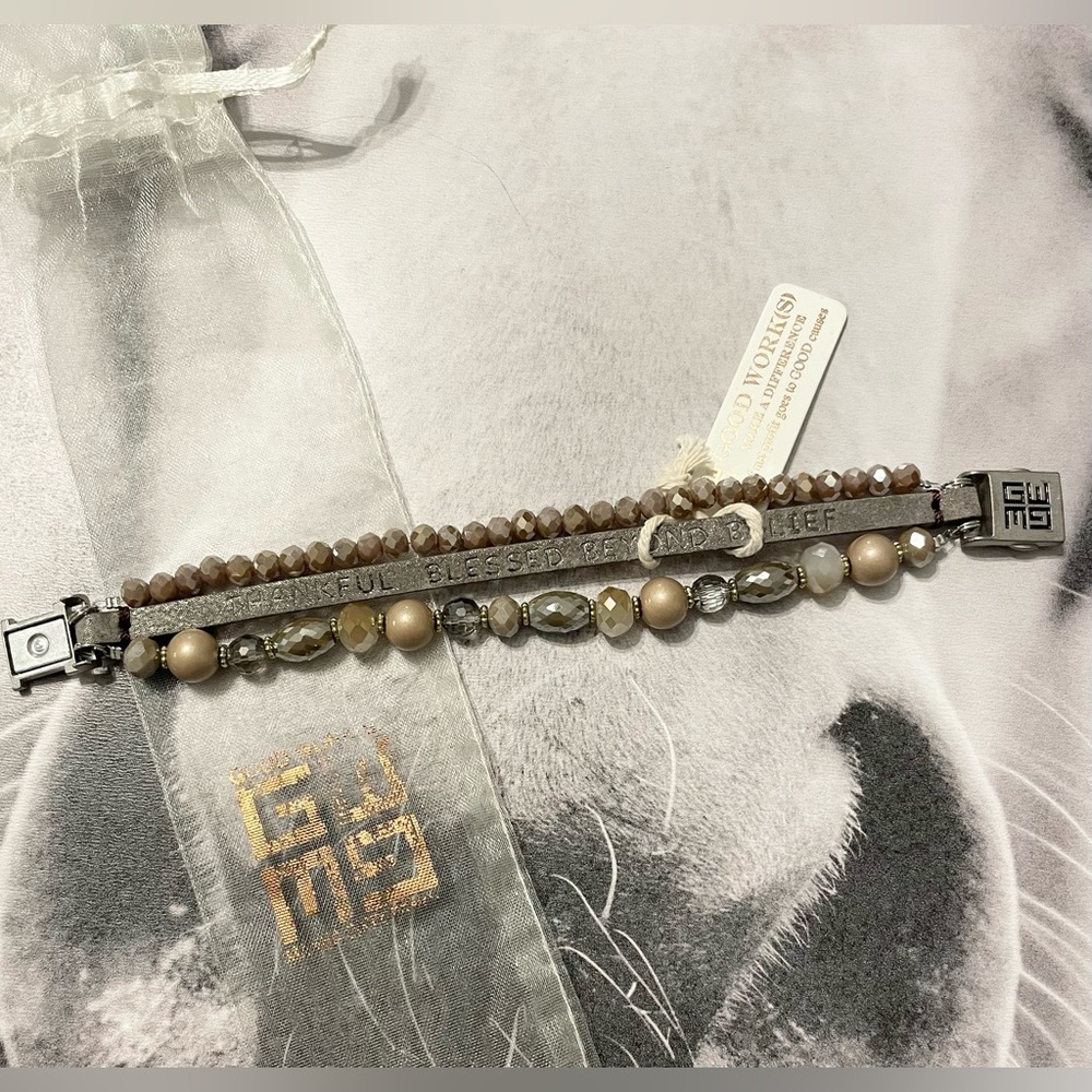 New Good Works leather & beaded bracelet
